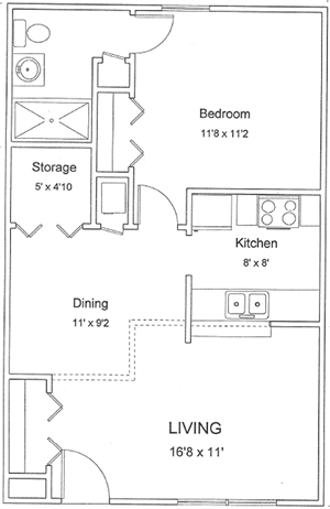 One Bedroom / One Bath - 630 Sq. Ft.*